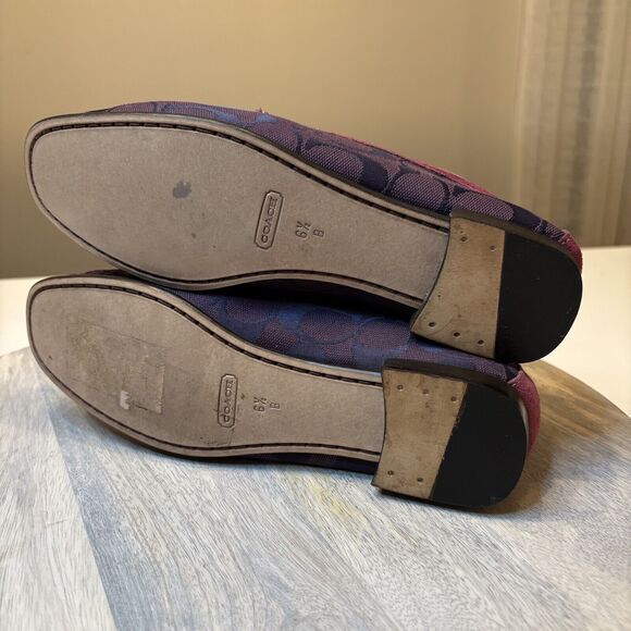 Coach Signature Jacquard Maroon Logo Women's Driving Shoes‎ Loafers US Size 6.5 - Picture 7 of 9